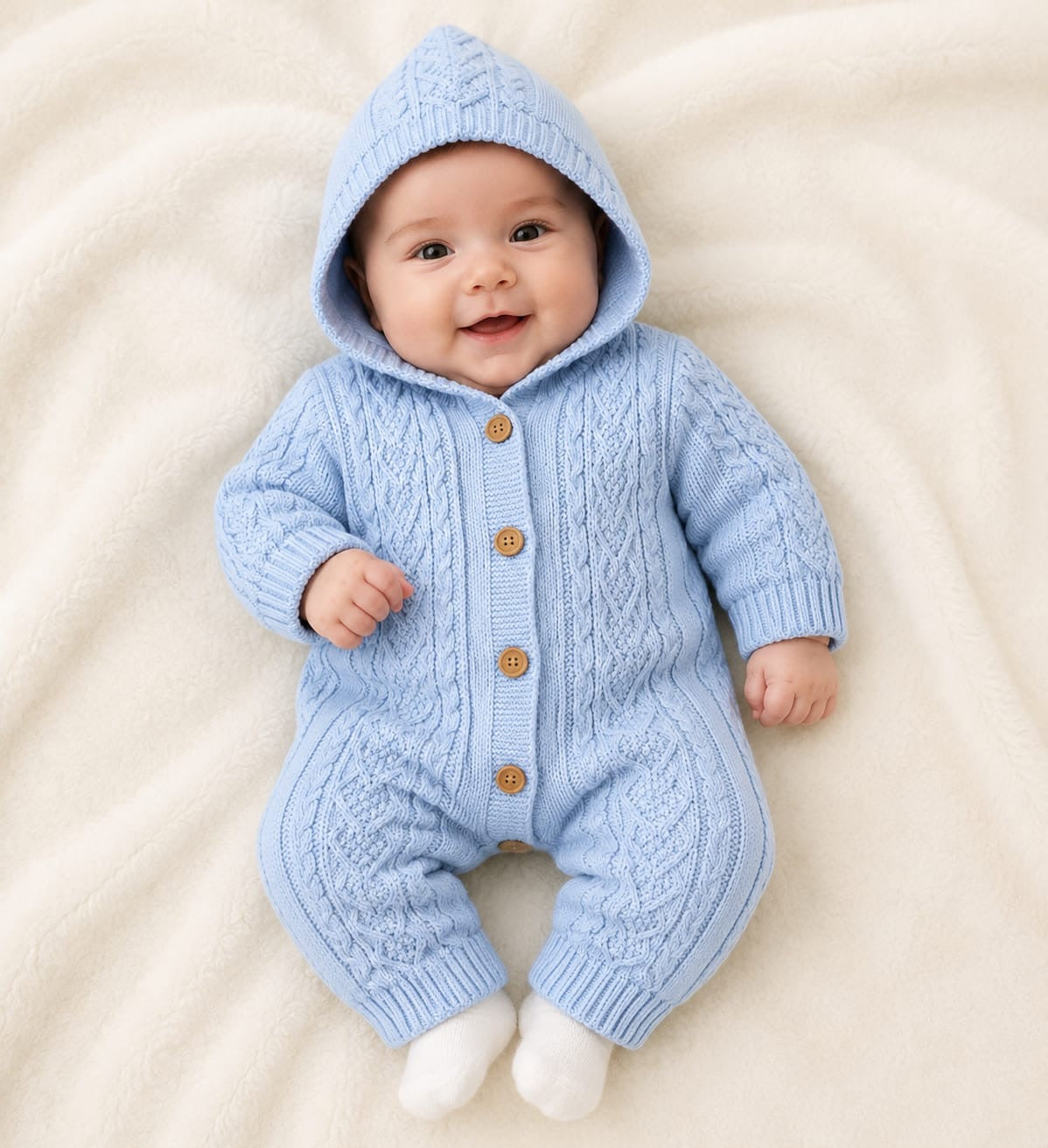 Cozy Cable-Knit Hooded Baby Romper