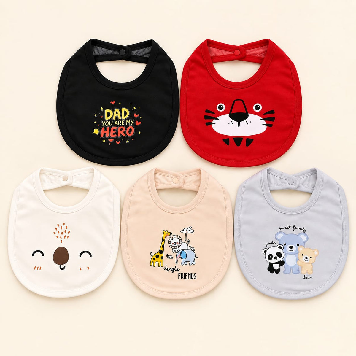 Waterproof Sheet Baby Feeding Bibs with Snap Button (Pack of 5)
