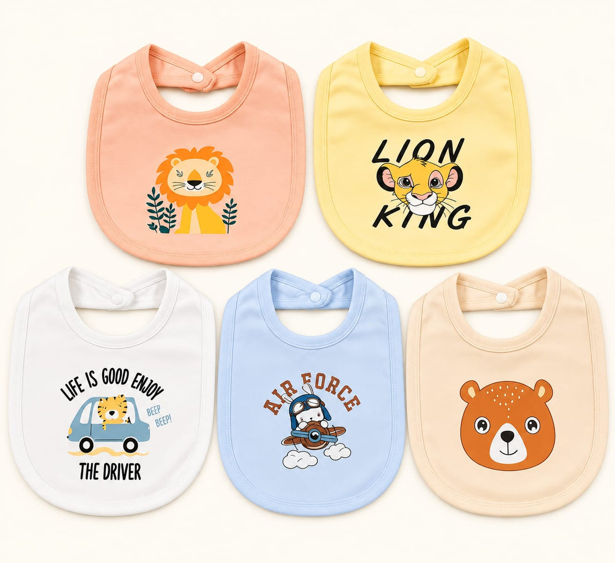 Waterproof Plastic Sheet Baby Bibs with Snap Button (Pack of 5)