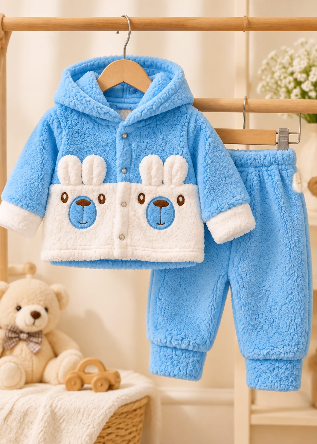 Blue Sherpa Fleece Bear Hooded Suit