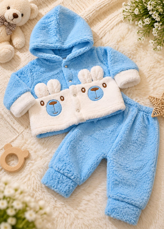 Blue Sherpa Fleece Bear Hooded Suit