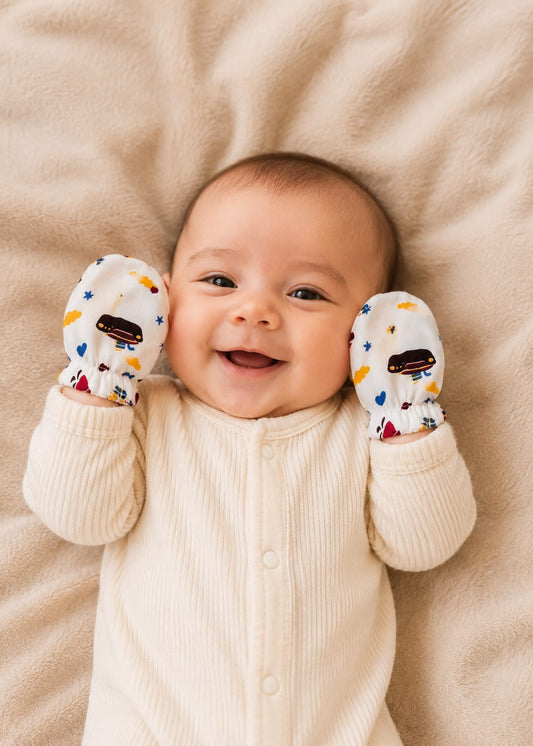Soft Cotton Anti-Scratch Baby Mittens – Cute Print
