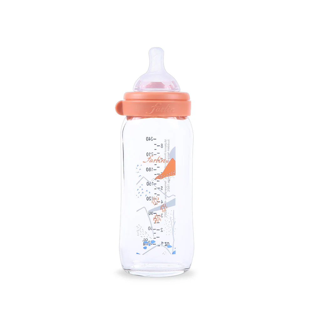 FARLIN WIDE NECK GLASS FEEDER 240ML - ORANGE