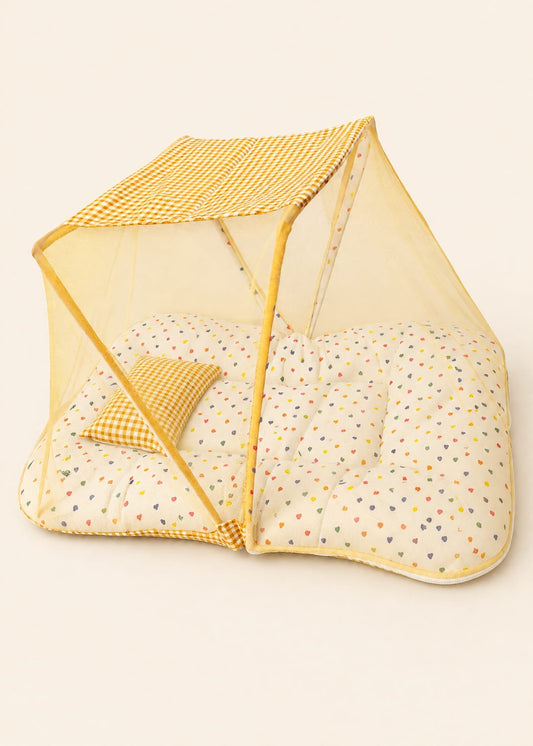 Bed with Protective Mesh Canopy & Pillow