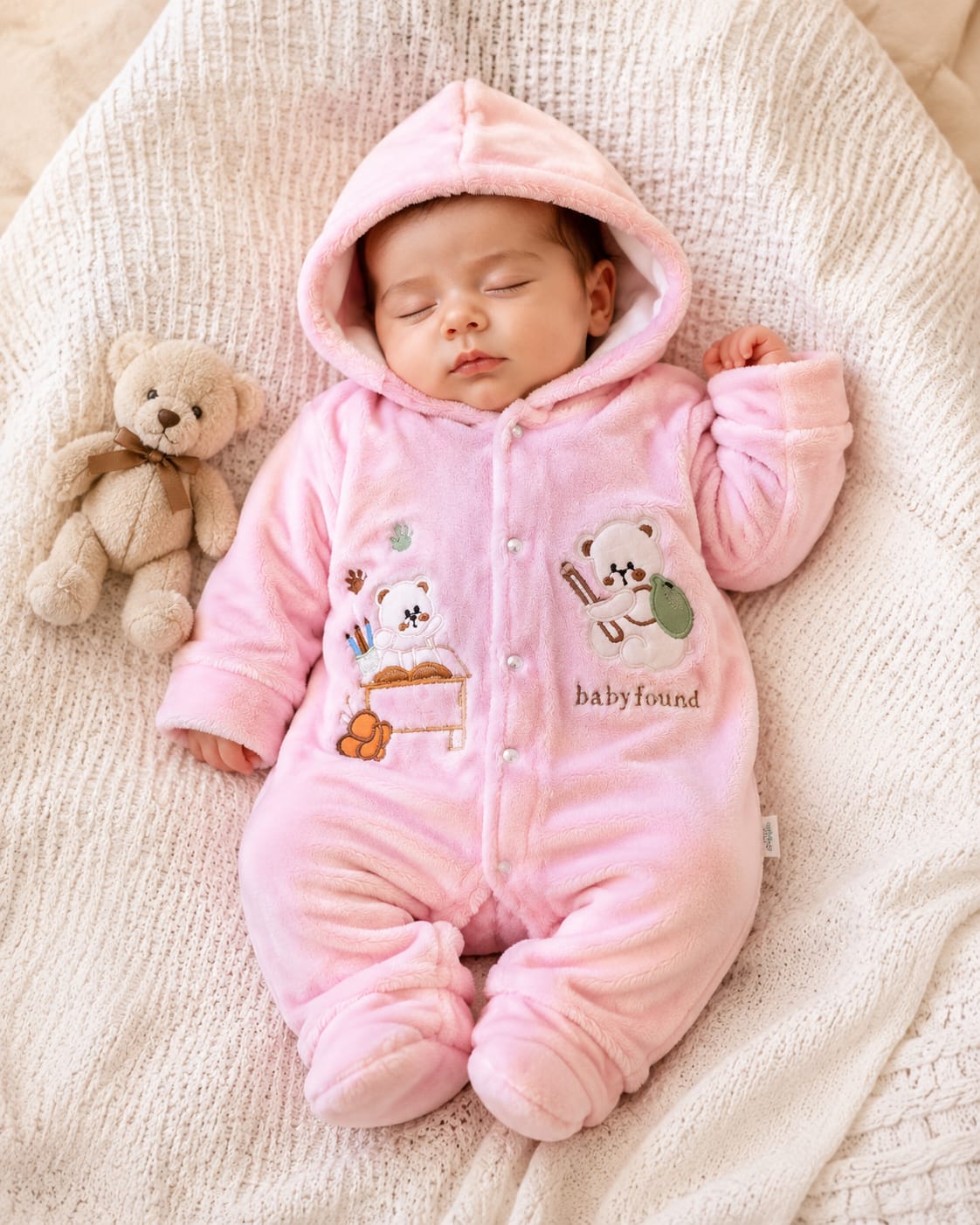 Cozy Teddy Bear Velvet Hooded Romper