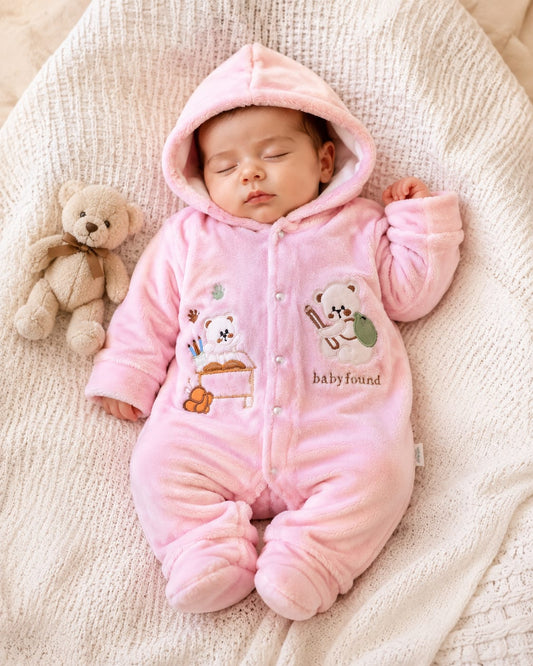 Cozy Teddy Bear Velvet Hooded Romper