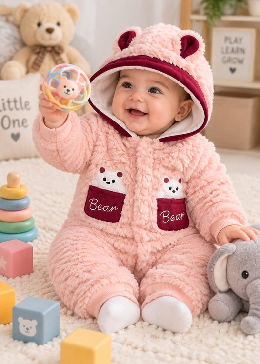 Cute Bear Furr Hooded Romper