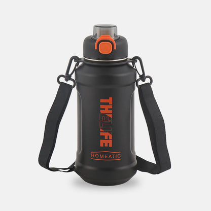 HOMEATIC VACUUM FLASK - BLACK STEEL WATER BOTTLE 1000 ML