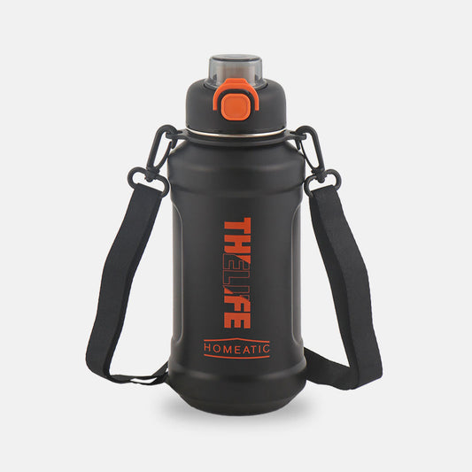 HOMEATIC VACUUM FLASK - BLACK STEEL WATER BOTTLE 1000 ML