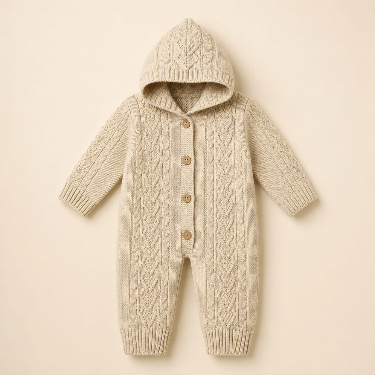 Cozy Cable-Knit Hooded Baby Romper