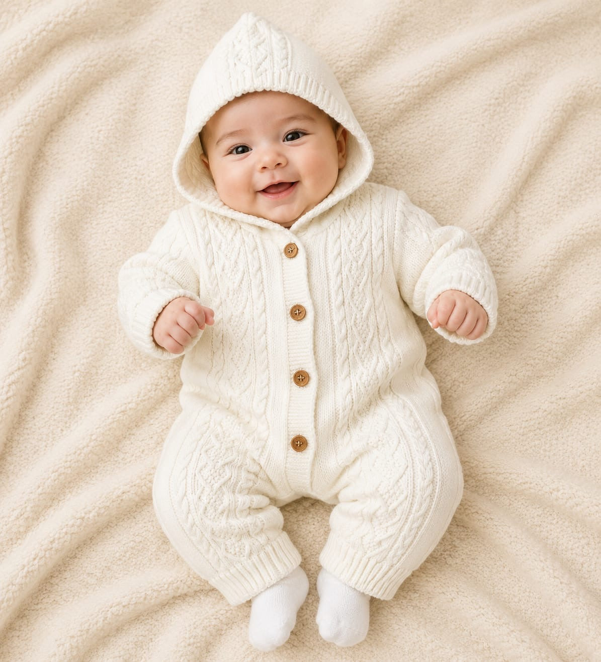 Cozy Cable-Knit Hooded Baby Romper