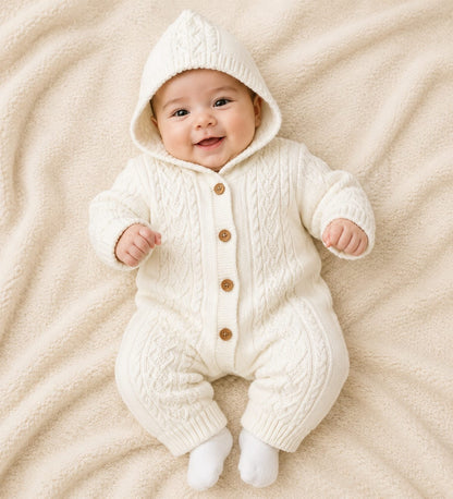 Cozy Cable-Knit Hooded Baby Romper