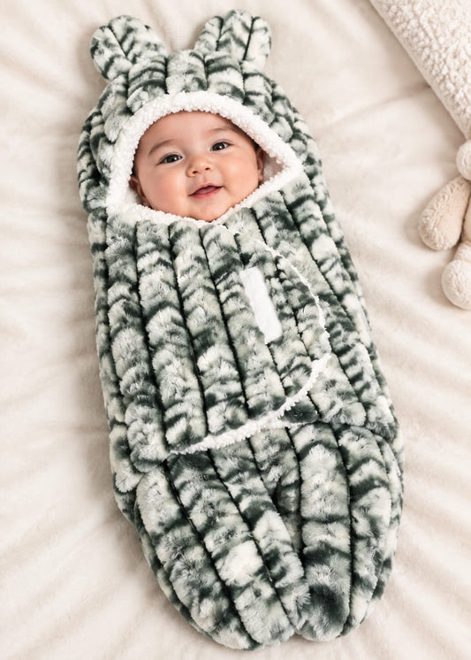 Plush Hooded Baby Swaddle Blanket / Newborn Sleeping Bag Wrapper