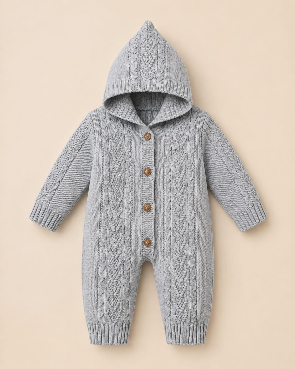 Cozy Cable-Knit Hooded Baby Romper