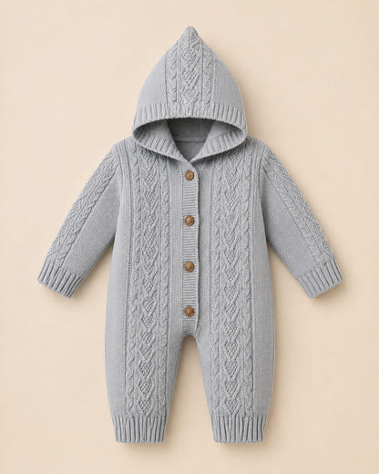 Cozy Cable-Knit Hooded Baby Romper