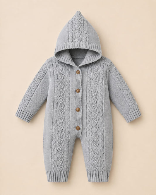 Cozy Cable-Knit Hooded Baby Romper