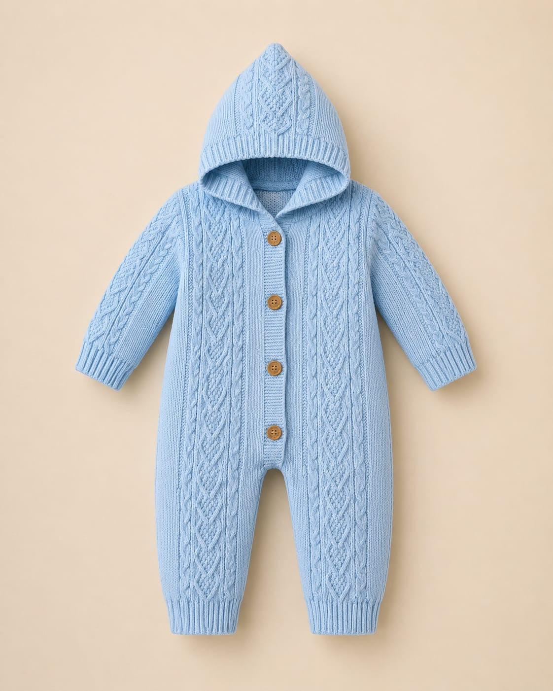 Cozy Cable-Knit Hooded Baby Romper