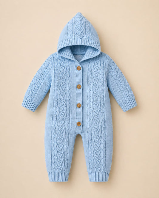 Cozy Cable-Knit Hooded Baby Romper