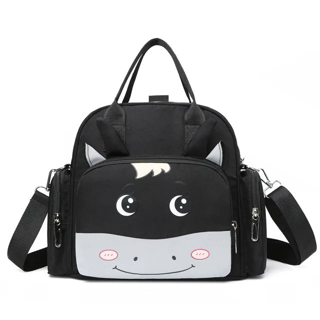 Baby Diaper Backpack Cow Face Black