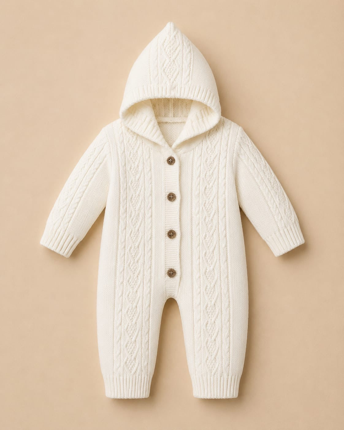 Cozy Cable-Knit Hooded Baby Romper