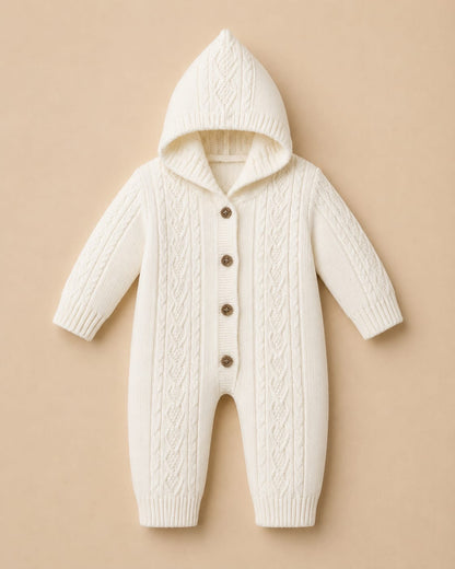 Cozy Cable-Knit Hooded Baby Romper