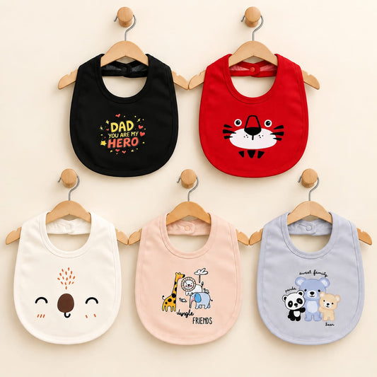 Waterproof Sheet Baby Feeding Bibs with Snap Button (Pack of 5)