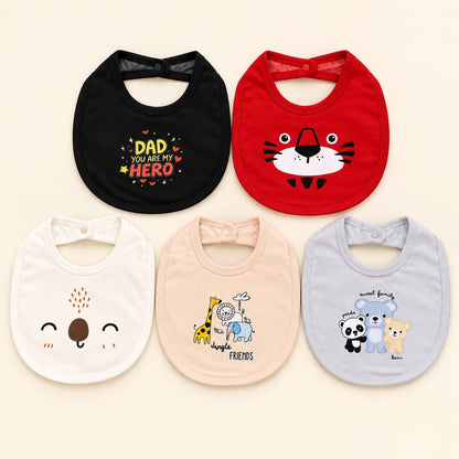 Waterproof Sheet Baby Feeding Bibs with Snap Button (Pack of 5)