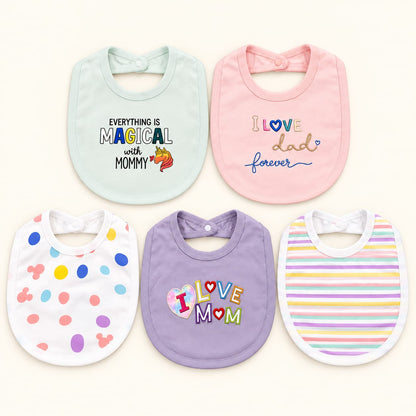 Waterproof Sheet Baby Feeding Bibs with Snap Button (Pack of 5)