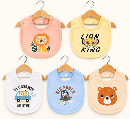 Waterproof Plastic Sheet Baby Bibs with Snap Button (Pack of 5)
