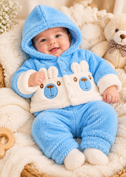 Blue Sherpa Fleece Bear Hooded Suit