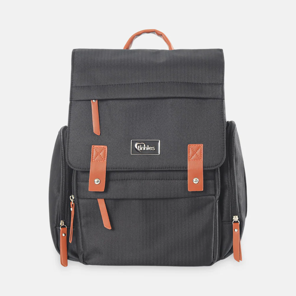 TINNIES DIAPER BACKPACK – BLACK, HANDS-FREE COMFORT FOR MODERN MOMS