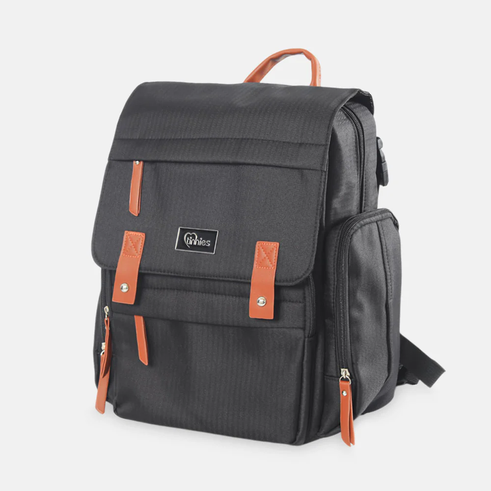 TINNIES DIAPER BACKPACK – BLACK, HANDS-FREE COMFORT FOR MODERN MOMS