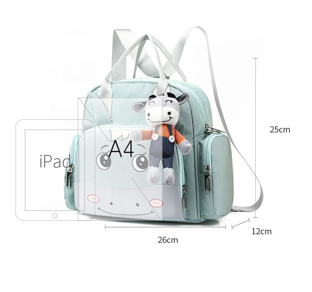 Baby Diaper Backpack Cow Face  Sea Green