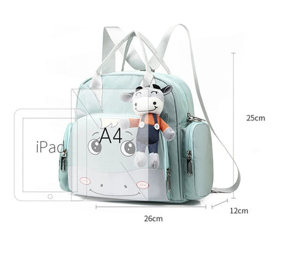 Baby Diaper Backpack Cow Face  Sea Green