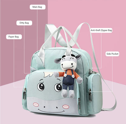 Baby Diaper Backpack Cow Face  Sea Green