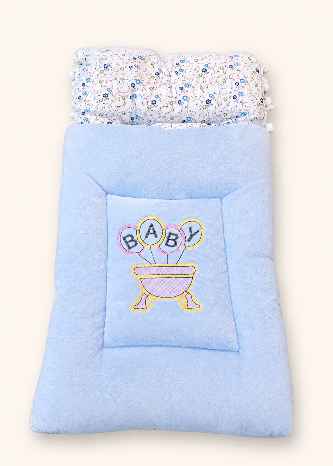 Embroidered Pastel Blue Baby Sleeping Bag & Carry Nest