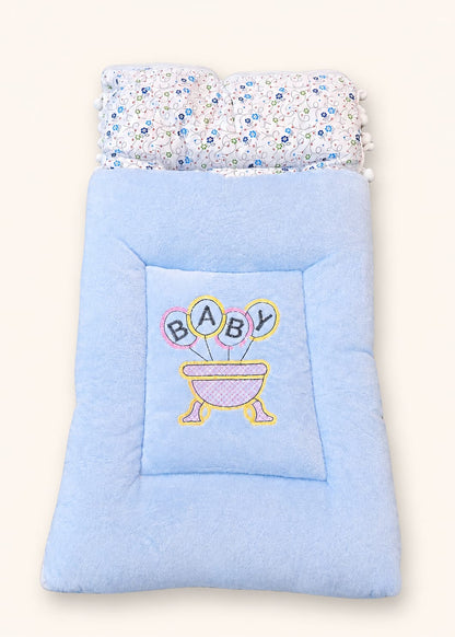 Embroidered Pastel Blue Baby Sleeping Bag & Carry Nest