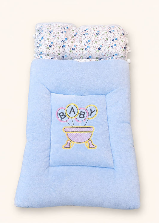 Embroidered Pastel Blue Baby Sleeping Bag & Carry Nest