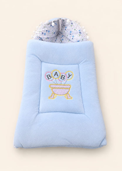 Embroidered Pastel Blue Baby Sleeping Bag & Carry Nest
