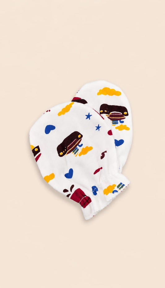Soft Cotton Anti-Scratch Baby Mittens – Cute Print