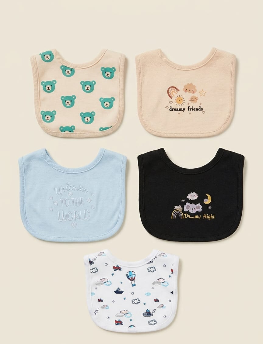 Ultra-Soft Cotton Bibs for Newborns & Toddlers (Pack of 5)