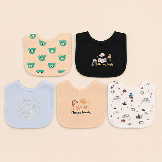 Ultra-Soft Cotton Bibs for Newborns & Toddlers (Pack of 5)