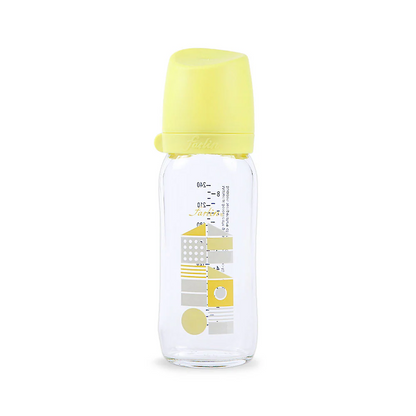 FARLIN WIDE NECK GLASS FEEDER 240ML - YELLOW
