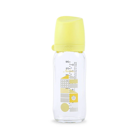 FARLIN WIDE NECK GLASS FEEDER 240ML - YELLOW