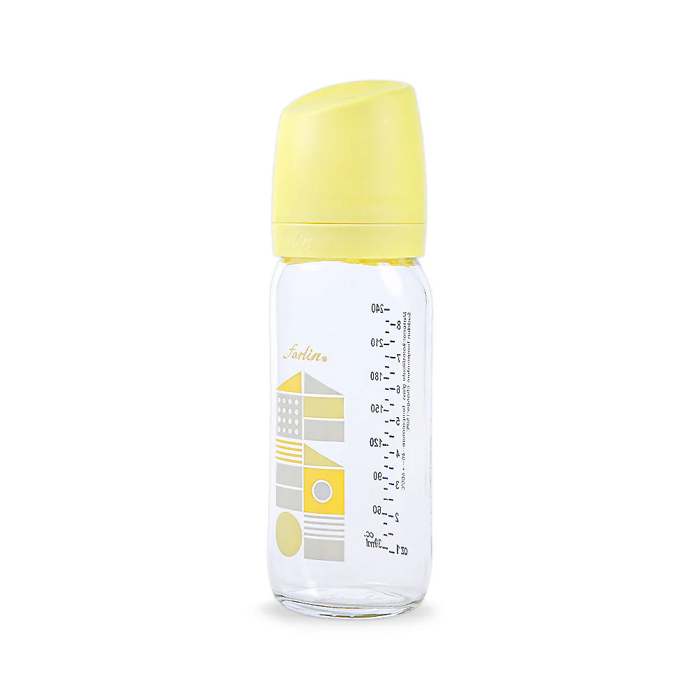 FARLIN WIDE NECK GLASS FEEDER 240ML - YELLOW