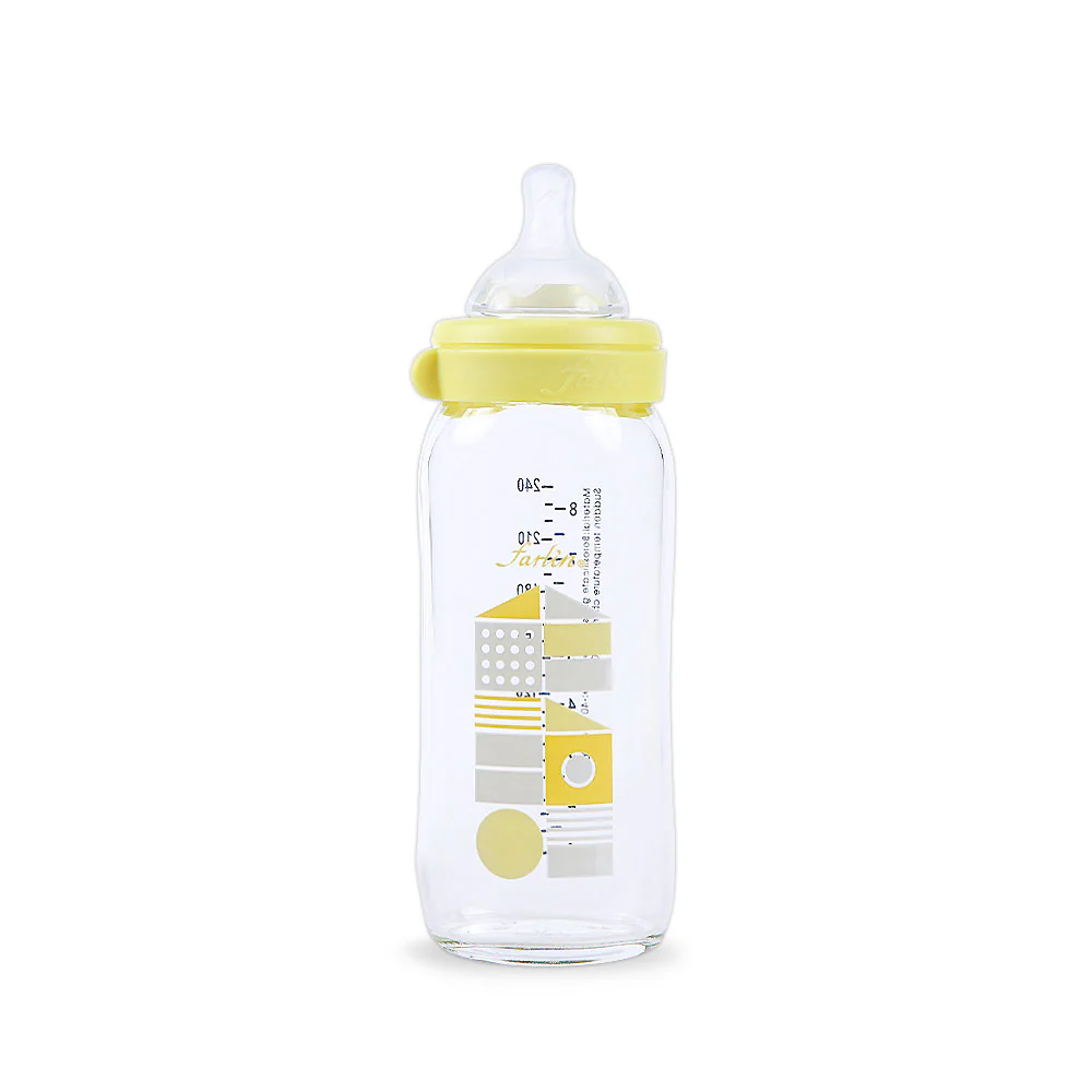 FARLIN WIDE NECK GLASS FEEDER 240ML - YELLOW