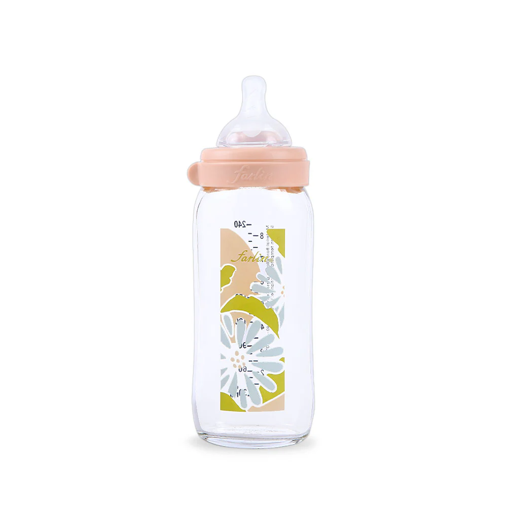 FARLIN WIDE NECK GLASS FEEDER 240ML - PINK