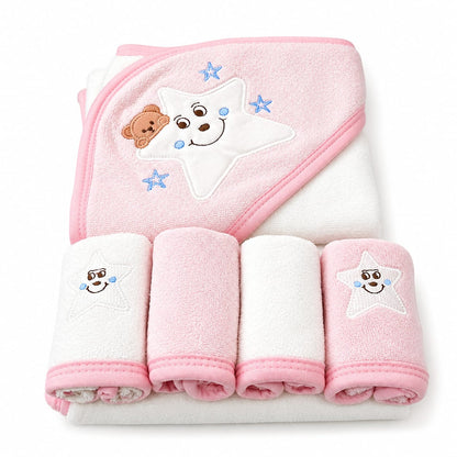 Soft Star Bear Baby Hooded Bath Towel & Washcloth Gift Set – Pink