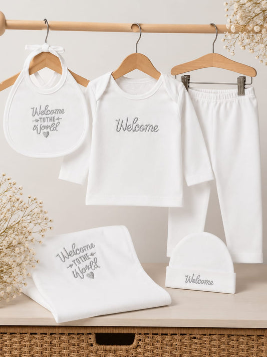 “Welcome to the World" Premium Newborn Gift Set (5-Piece)