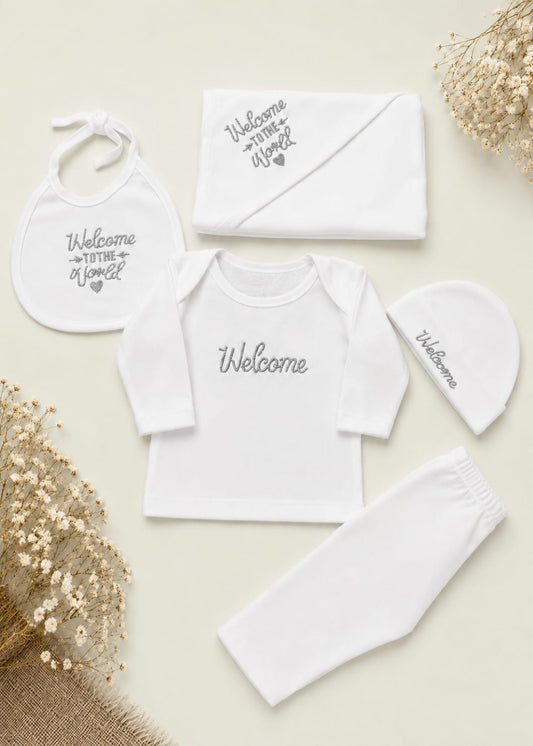 “Welcome to the World" Premium Newborn Gift Set (5-Piece)